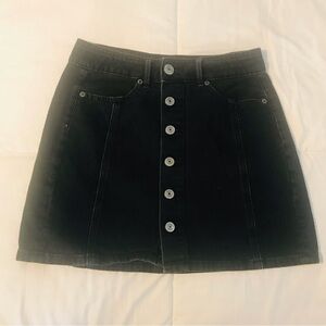 American Eagle Black Hi Rise A Line Button Front Jean Skirt Women’s size 00 24